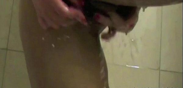  Perky tits & nice ass raven lathers her latina body & masturbates in a shower